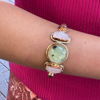 Amara Round Prehnite and Rose Quartz Stone Cuff