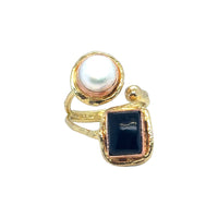 Amara Geo Onyx and Pearl Ring