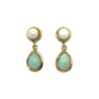 Amara Pearl and Chrysoprase Double Drop Earrings