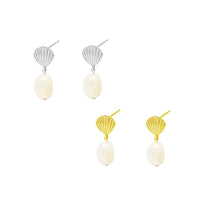 Shell and Pearl Drop Earrings