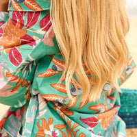 Teal Wildlife Floral Kimono Robe