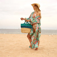 Teal Wildlife Floral Kimono Robe