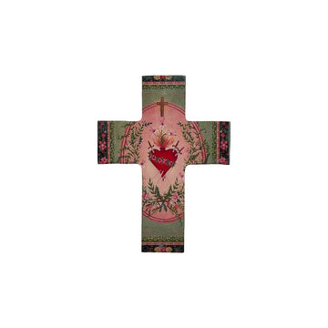 Green Sacred Heart Printed Cross