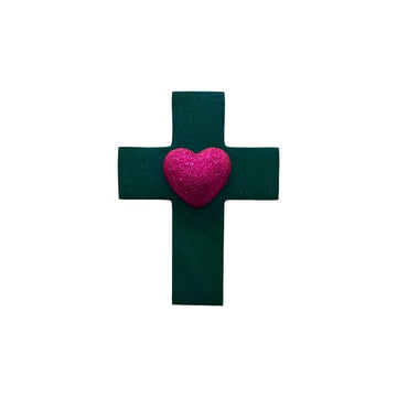 Teal Cross With Pink Heart