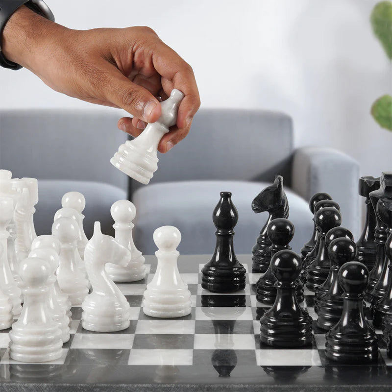 Marble Chess Set - Black and White