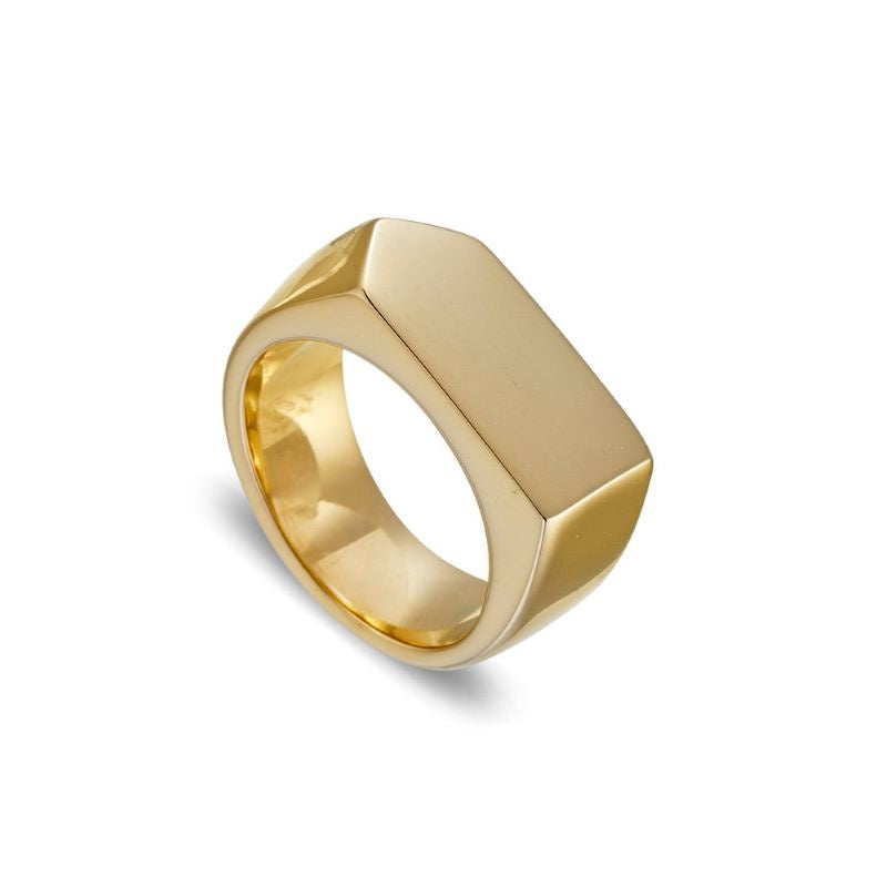 Mens Gold Stainless Steel Geometric Signet Ring