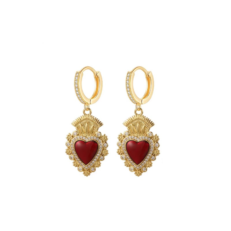 Crystal Heart & Crown Earrings