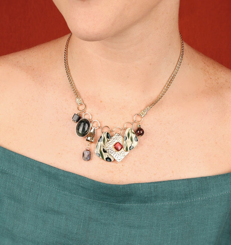 Olive Multi Charm Gold Necklace