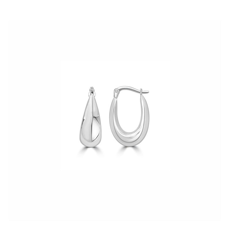 9k White Gold Oval Hollow Hoops