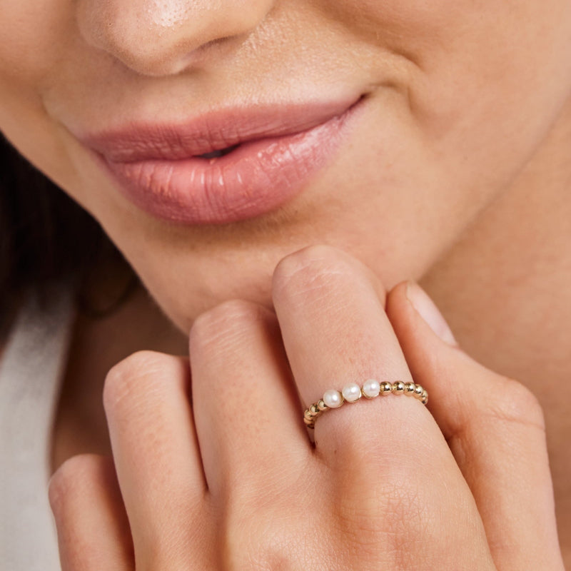 9k Yellow Gold Beaded Pearl Ring