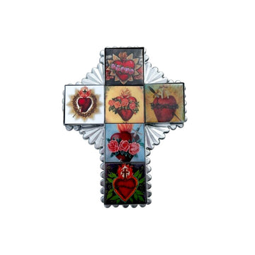 Mexican Tin Cross Heart with Tiles