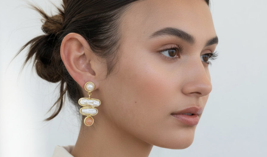 Amara Pearl Bar and Red Aventurine Earrings