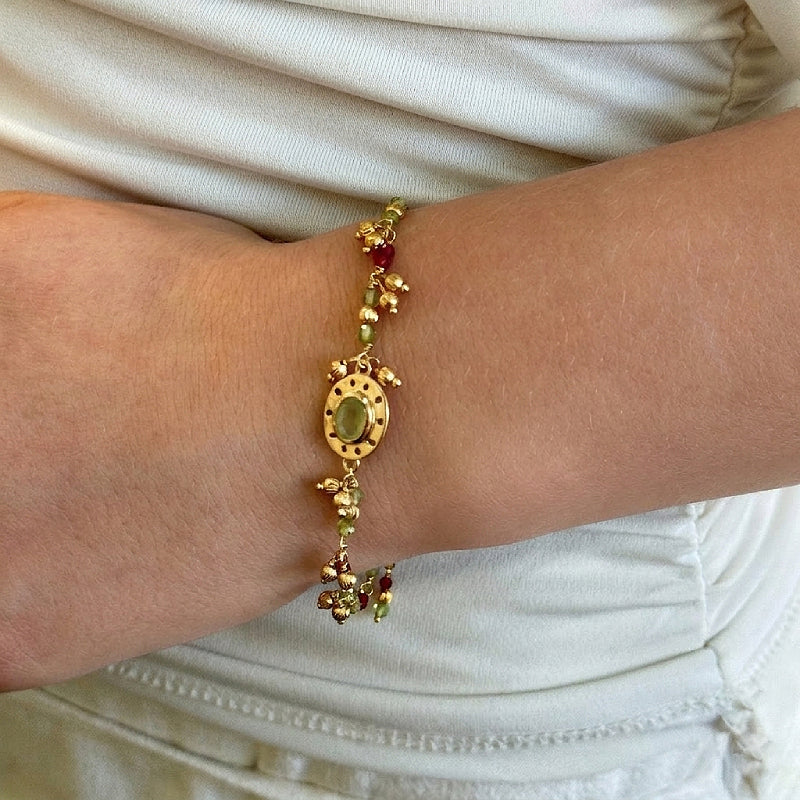 Allora Beaded Gemstone and Pehnite Bracelet