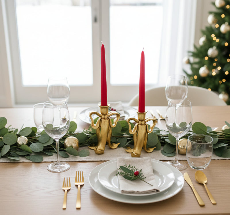 Gold Bow Candle Holder