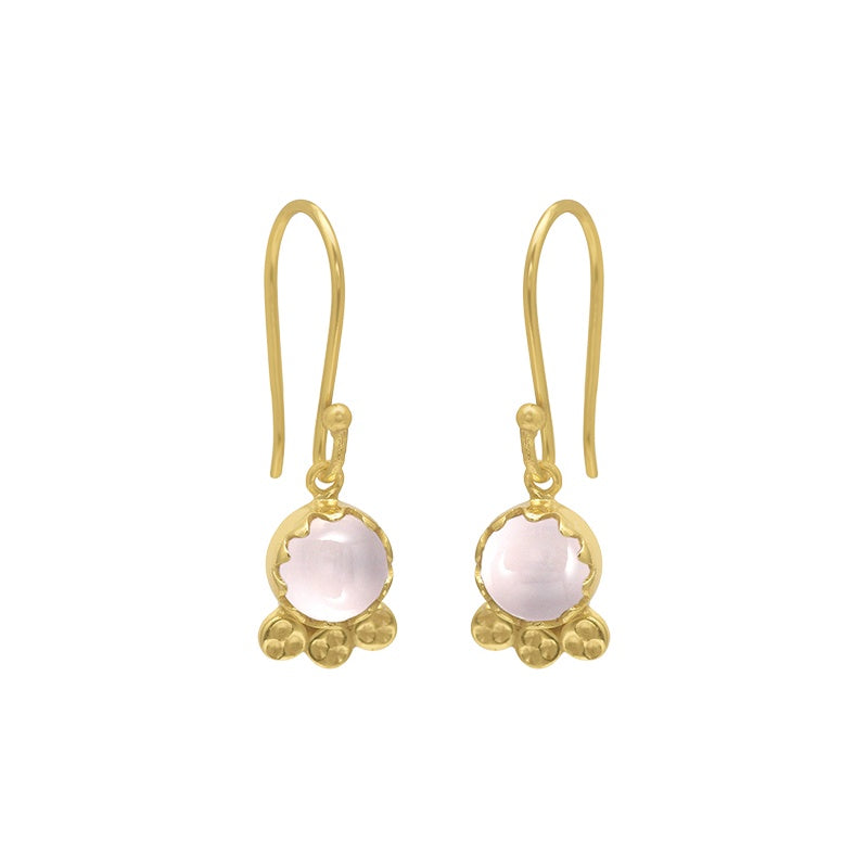 Allora Ornate Round Rose Quartz Drop Earrings