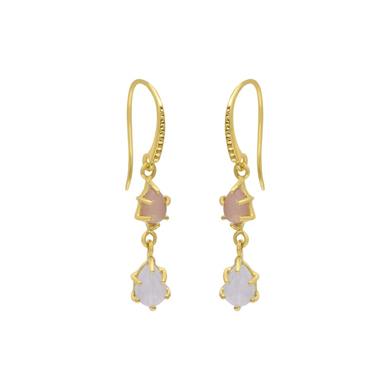Allora Double Drop Peach Moonstone Earrings