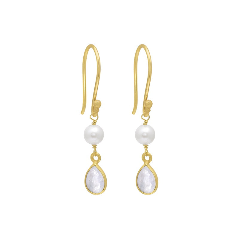 Allora Pearl and Teardrop Moonstone Earrings
