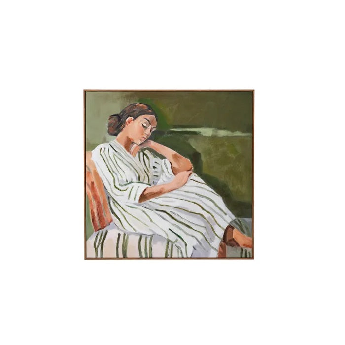 Striped Lounging Lady Framed Oil Painting