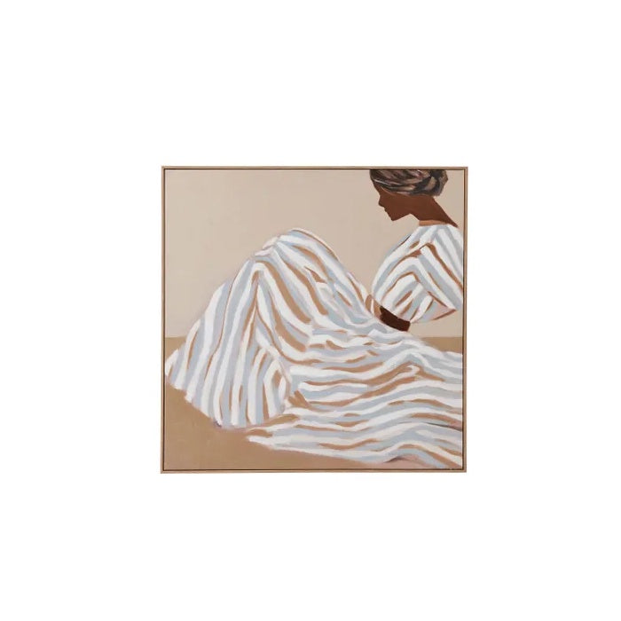 Striped Leaning Lady Framed Oil Painting