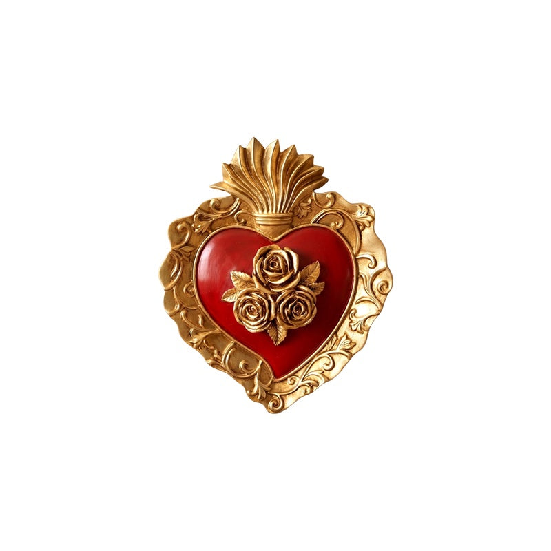 Red and Gold Floral Heart Wall Plaque