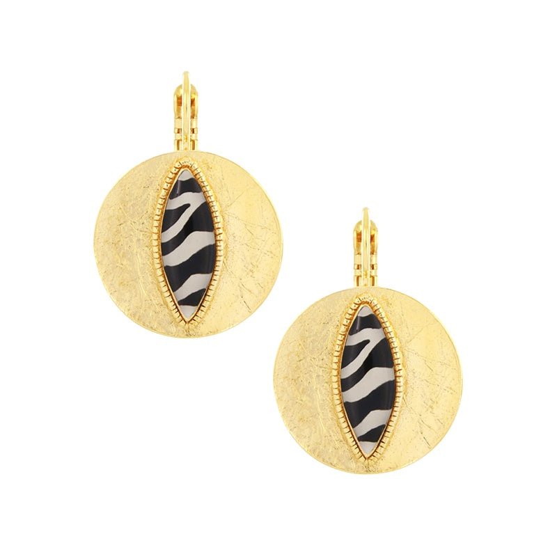 Zebra Stripped Gold Resin Earrings