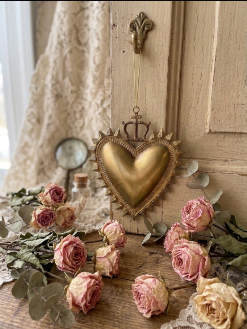 Hanging Gold Heart with Crown