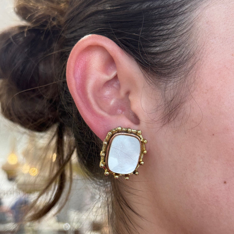 Amara Dotted Square Pearl Stud Earrings