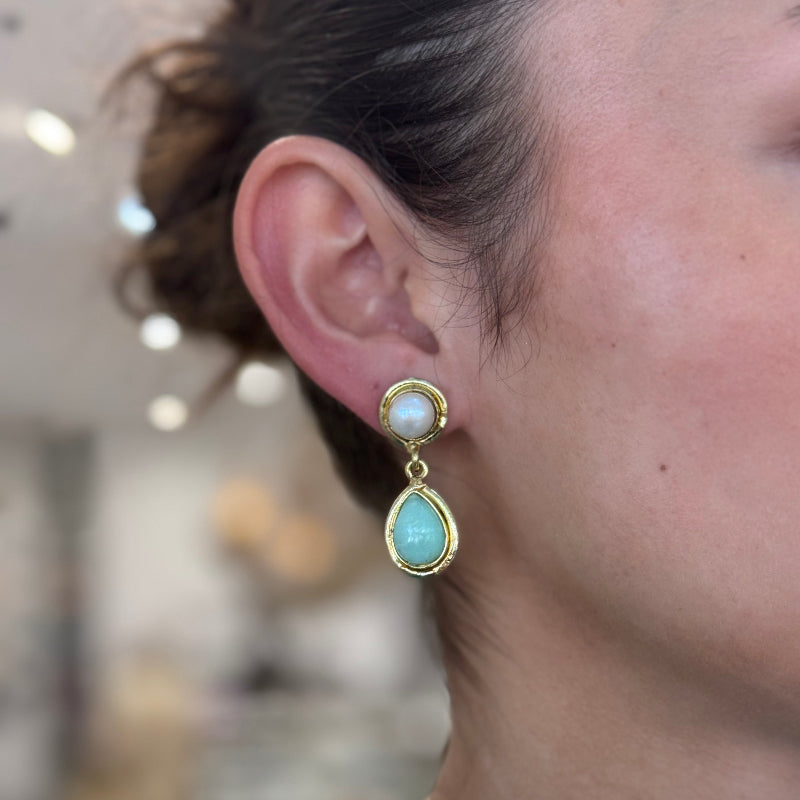 Amara Pearl and Chrysoprase  Double Drop Earrings