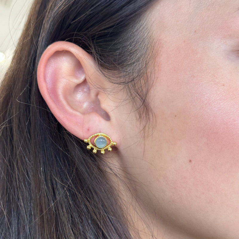 Allora Aqua Chalcedony Eye Earrings