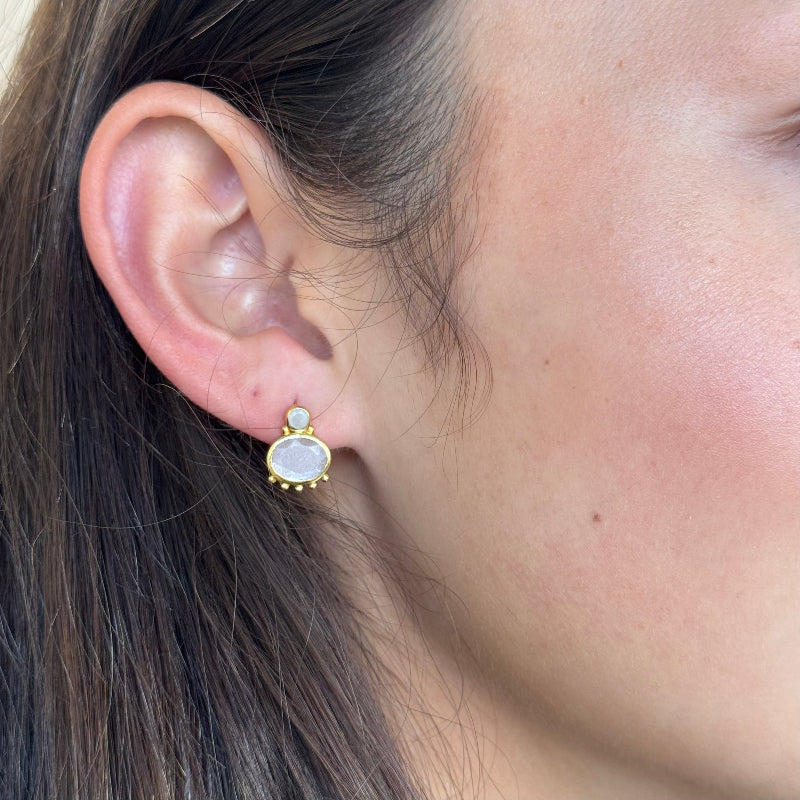 Allora Peach Moonstone Oval Earrings