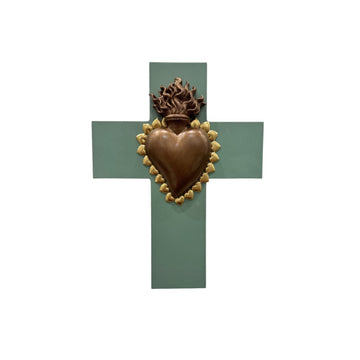 Green Cross With Bronze Sacred  Heart