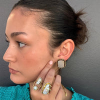 Amara Dotted Square Pearl Stud Earrings