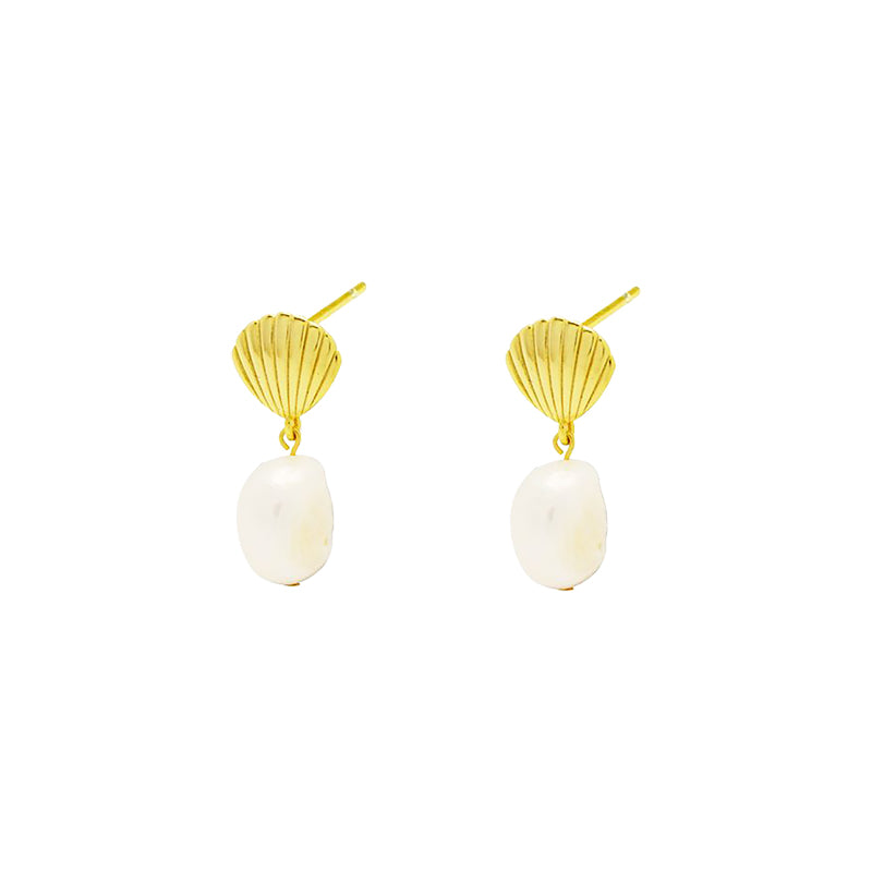 Shell and Pearl Drop Earrings