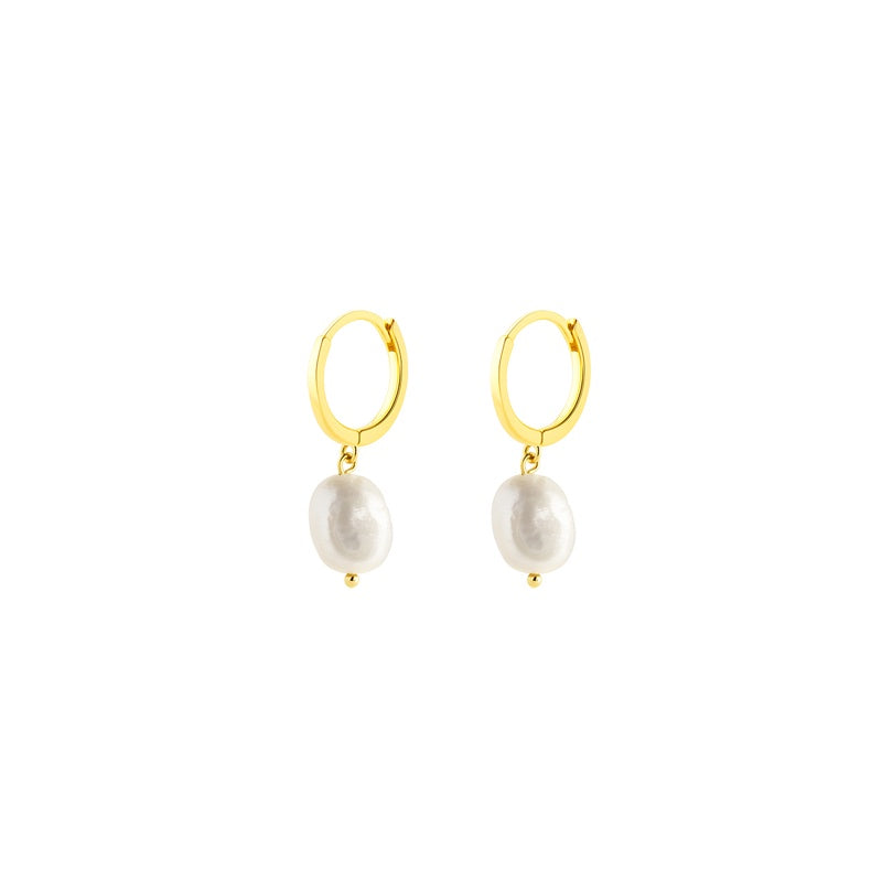 Gold Pearl Drop Huggies