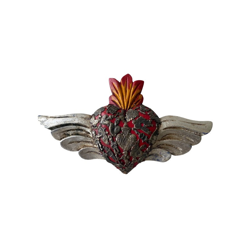 Wooden Red Milagro Heart with Wings