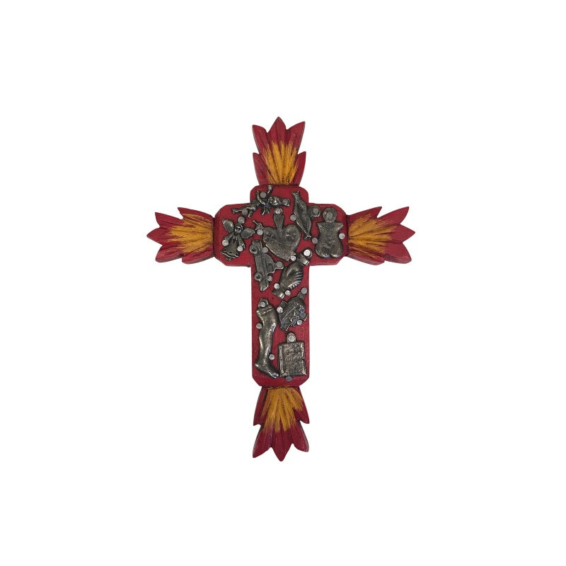 Mexican Milagro Cross with Flames