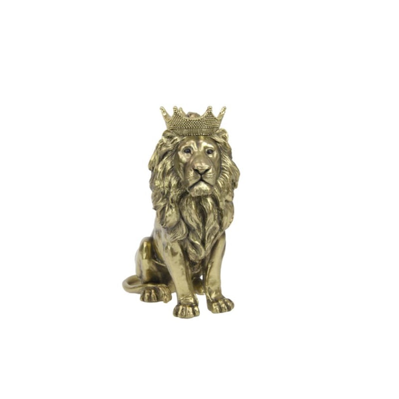 Sitting Up Lion Statue with Crown-Gold