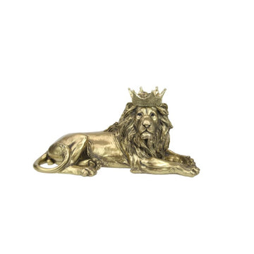 Laying Lion Statue with Crown - Gold