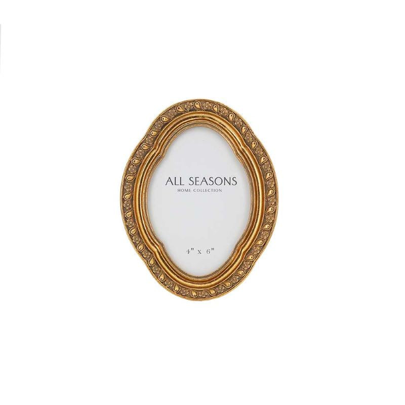 Gold Oval Flower Photo Frame