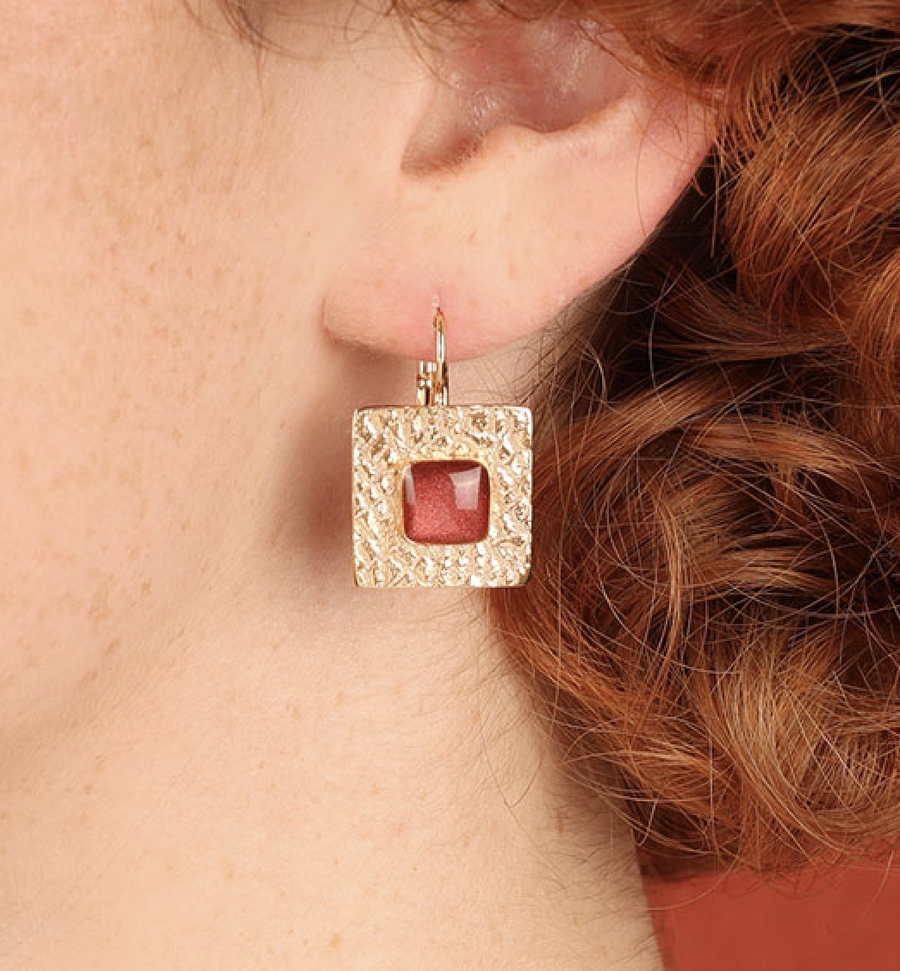 Olive Square Amber Resin Earrings