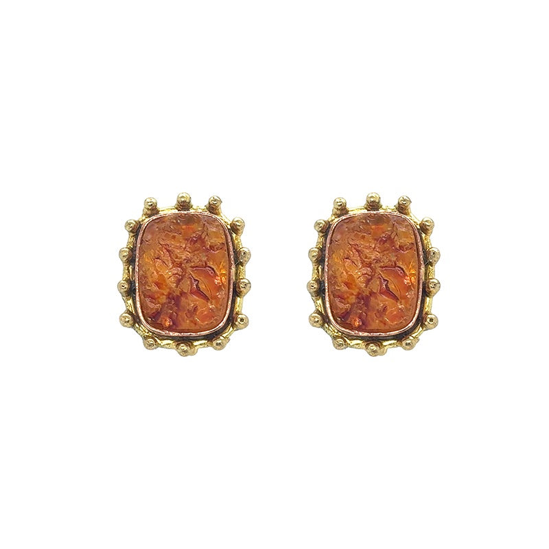 Amara Dotted Square Citrine Stud Earrings