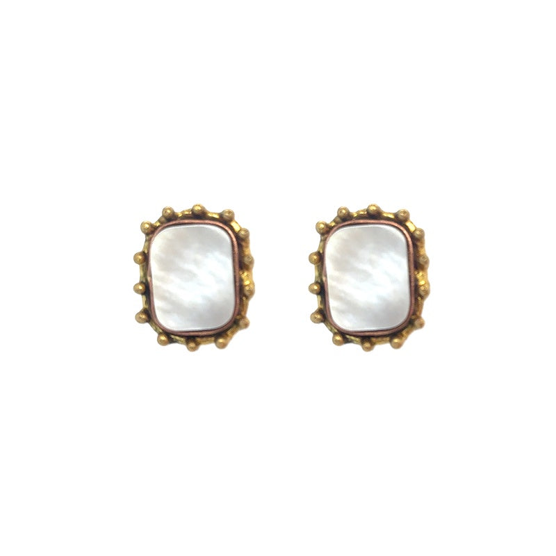 Amara Dotted Square Pearl Stud Earrings