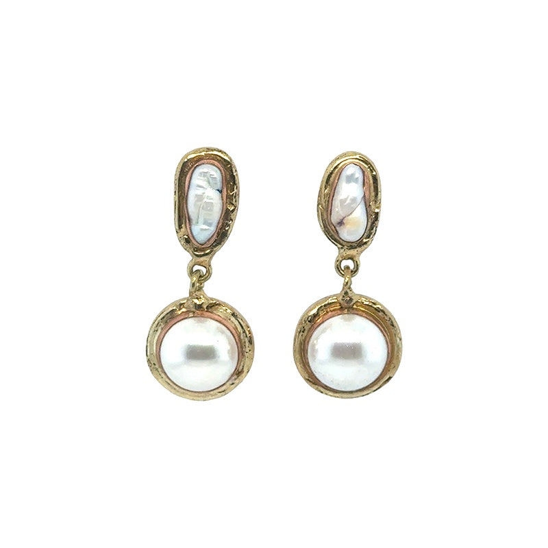 Amara Double Drop Round Pearl Earrings