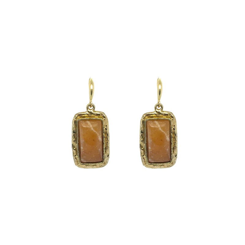 Amara Golden Jasper Rectangle Drop Earrings