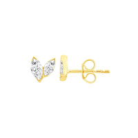 9k Gold Marquis Diamond Heart Studs