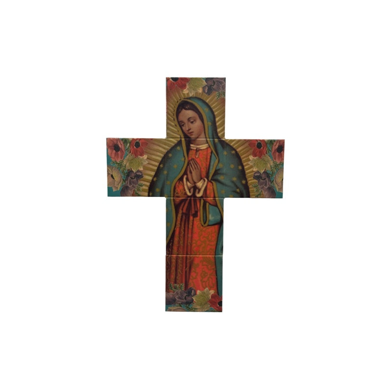 Blue Virgin Mary Tile Cross