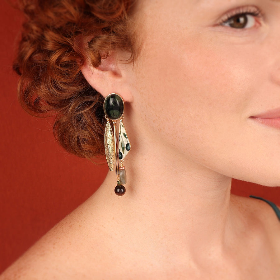 Olive Stone Drop Earrings