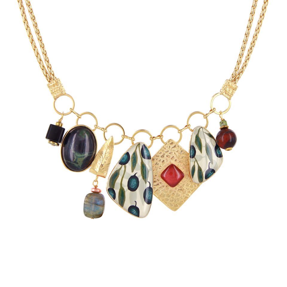 Olive Multi Charm Gold Necklace