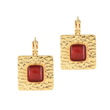 Olive Square Amber Resin Earrings