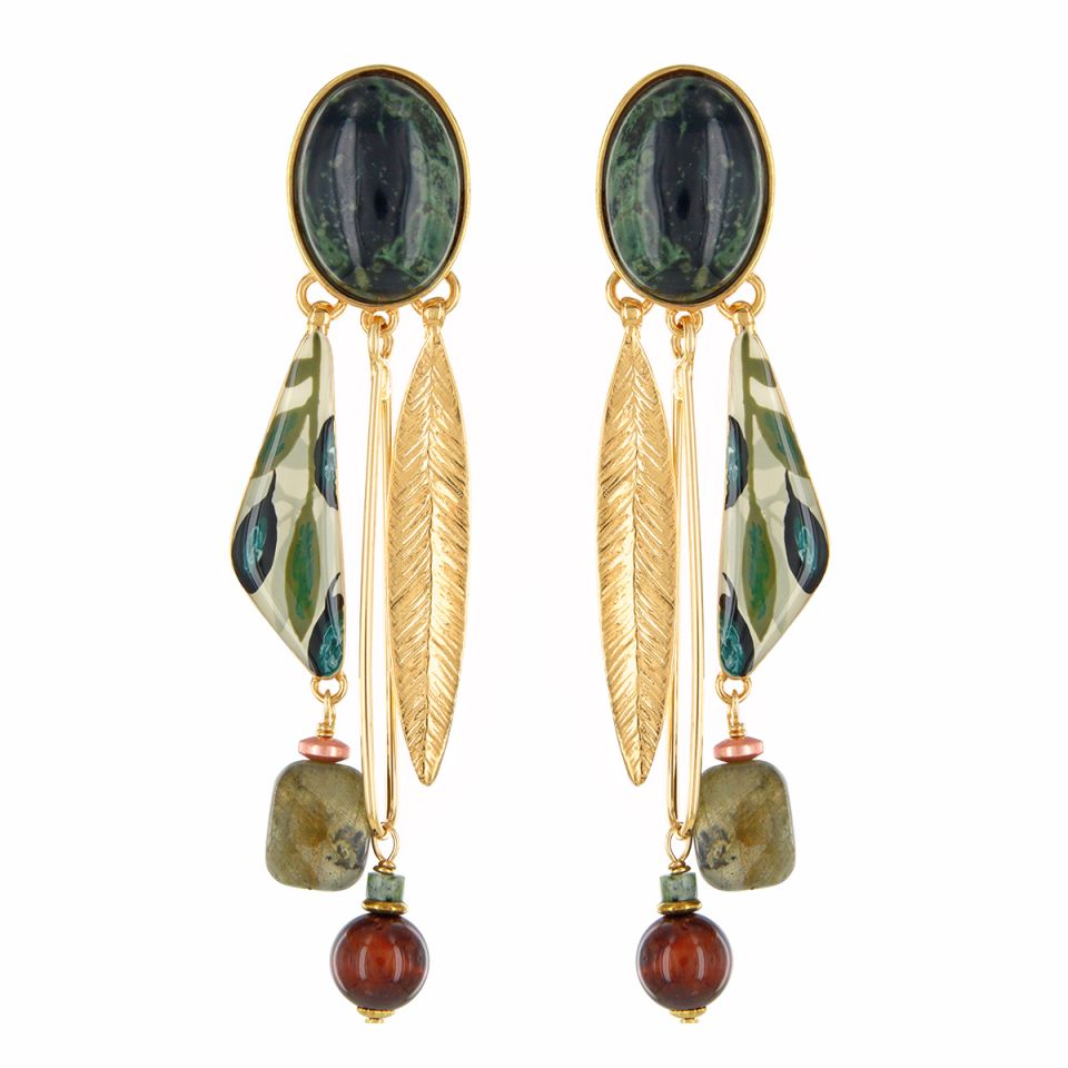 Olive Stone Drop Earrings